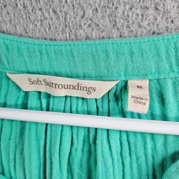 Soft Surroundings Tunic Top‎ Blouse Women Medium Split Neck 3/4 Sleeve Green - Picture 3 of 9